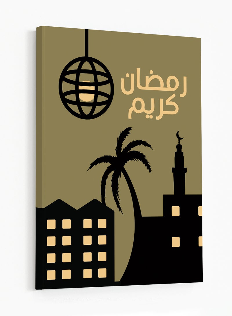 لوحة كانفاس على إطار خشبي بتصميم رمضان كريم مع مسجد - Image 4